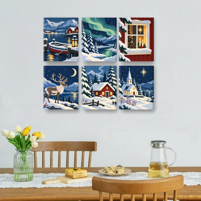 6 Mini-Gemälde | Nordische Weihnacht Set