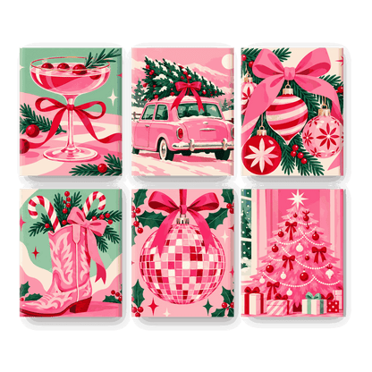 6 Mini-Gemälde | Pinkmas-Zauber Set