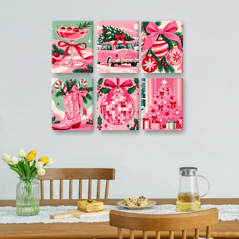 6 Mini-Gemälde | Pinkmas-Zauber Set