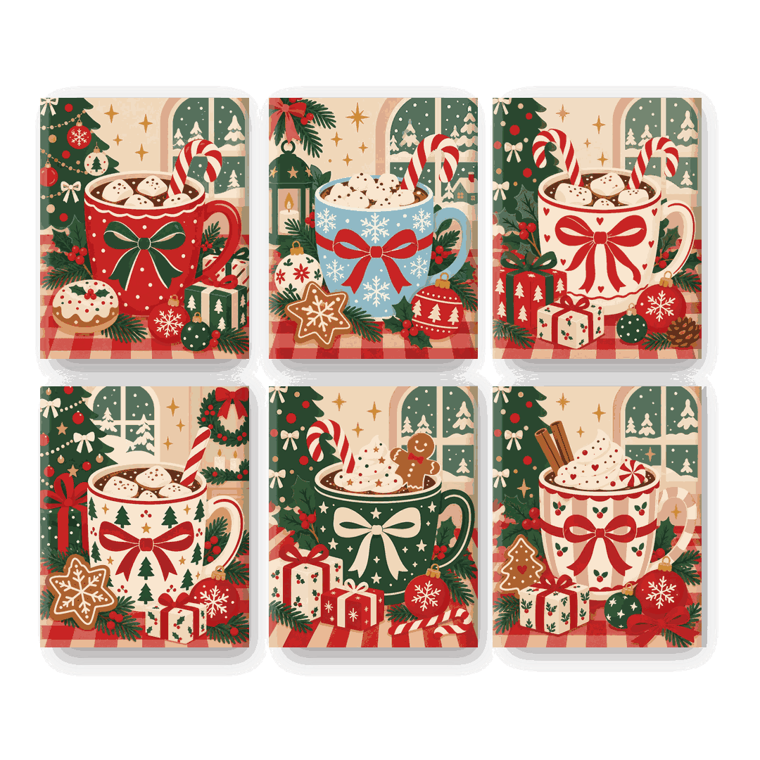 6 Mini-Gemälde | Gemütliche Weihnachtstasse Set
