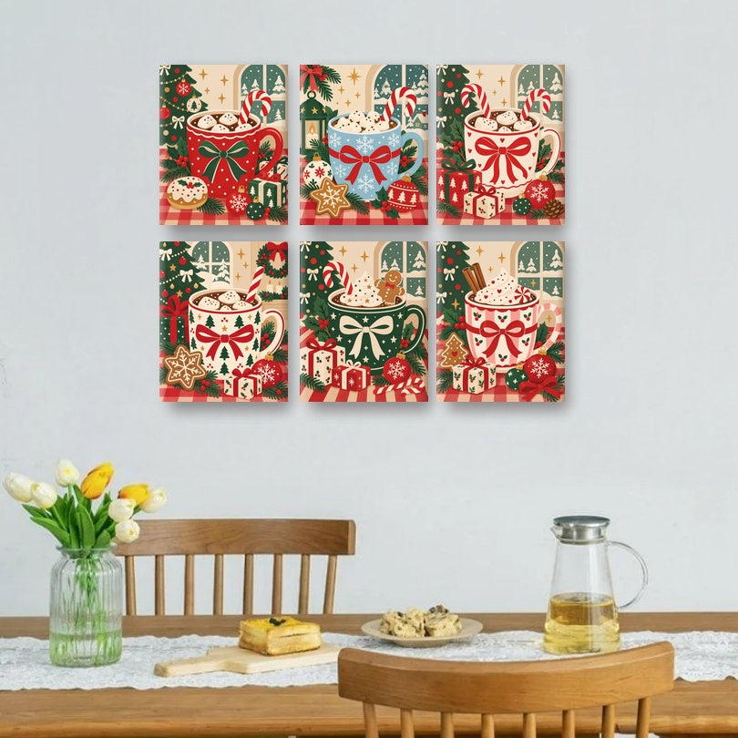 6 Mini-Gemälde | Gemütliche Weihnachtstasse Set