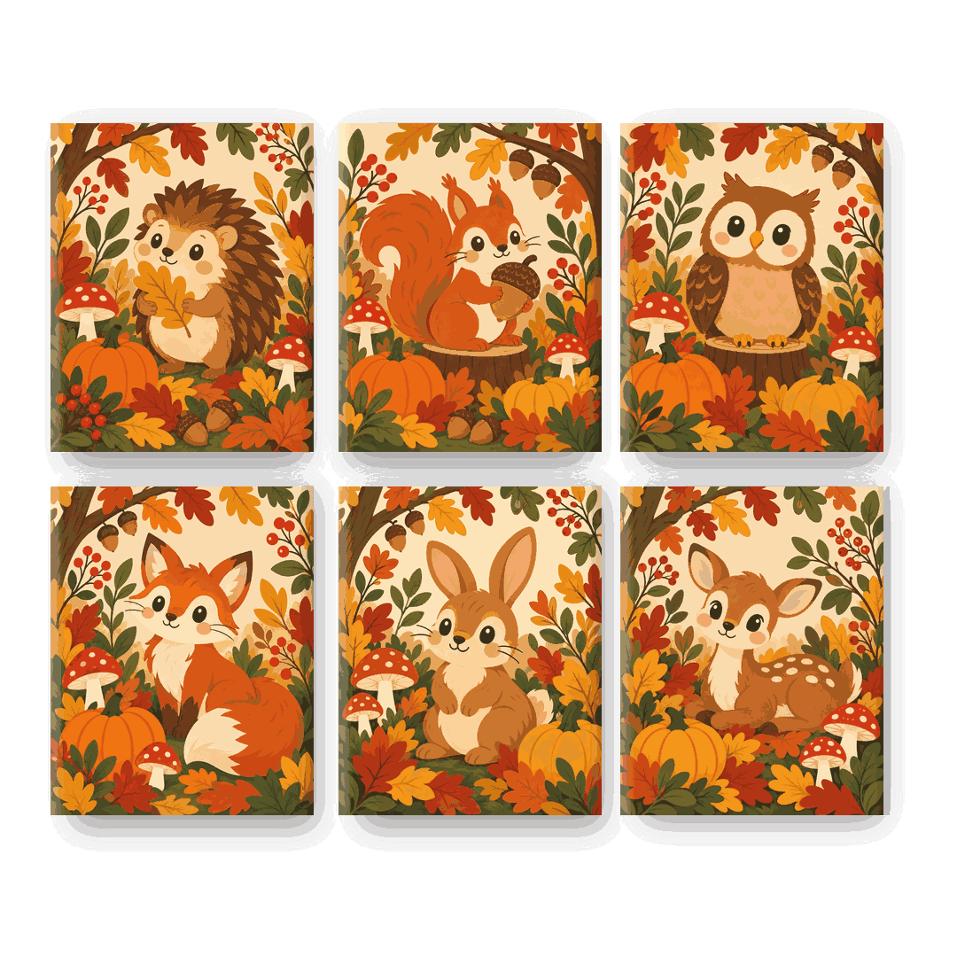 6 Mini-Gemälde | Herbst-Igel Set
