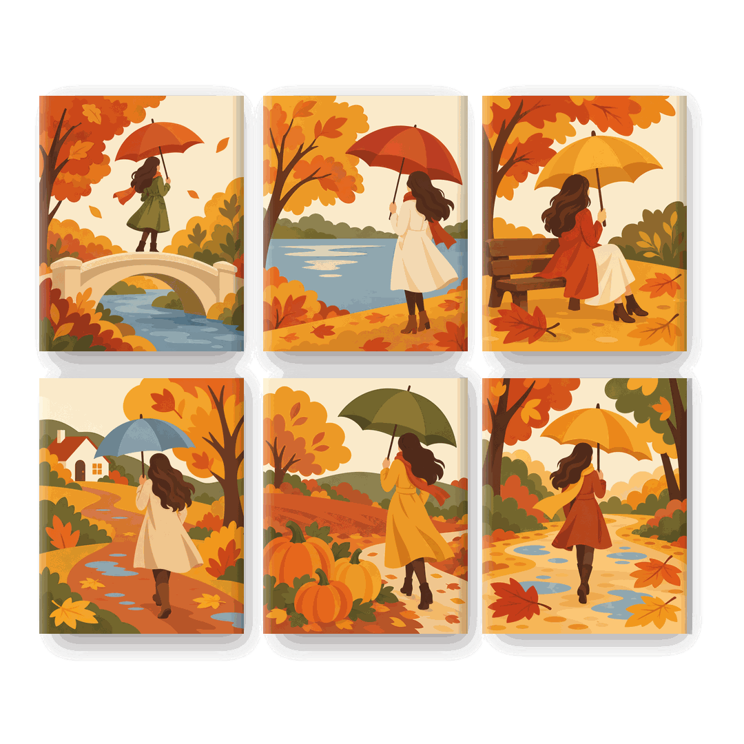 6 Mini-Gemälde | Herbstlicher Brückenspaziergang Set