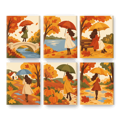 6 Mini-Gemälde | Herbstlicher Brückenspaziergang Set