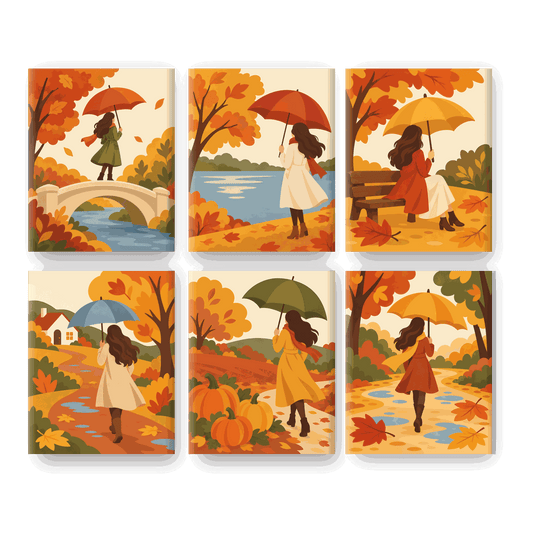 6 Mini-Gemälde | Herbstlicher Brückenspaziergang Set