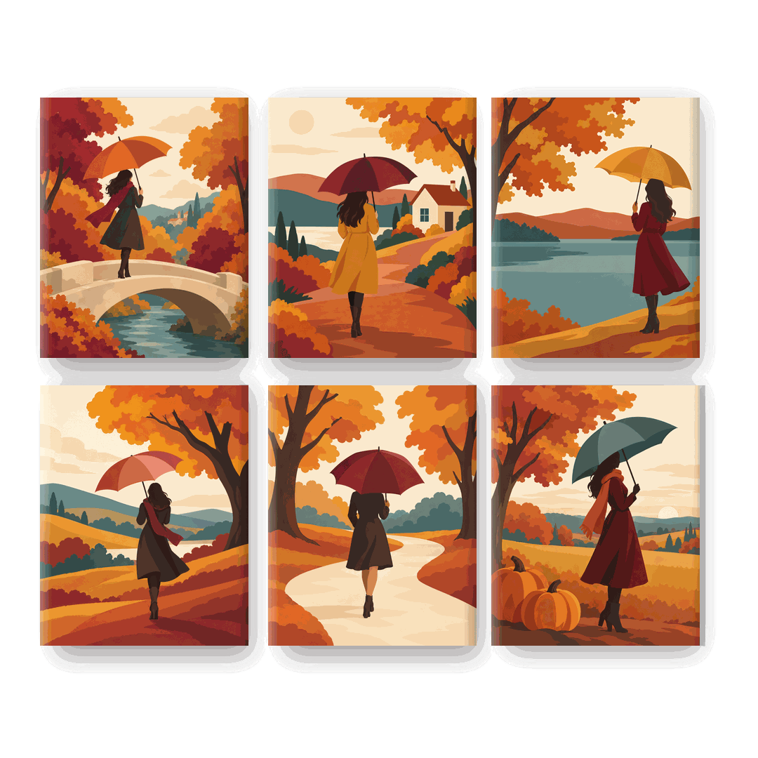 6 Mini-Gemälde | Toskanischer Herbstspaziergang Set