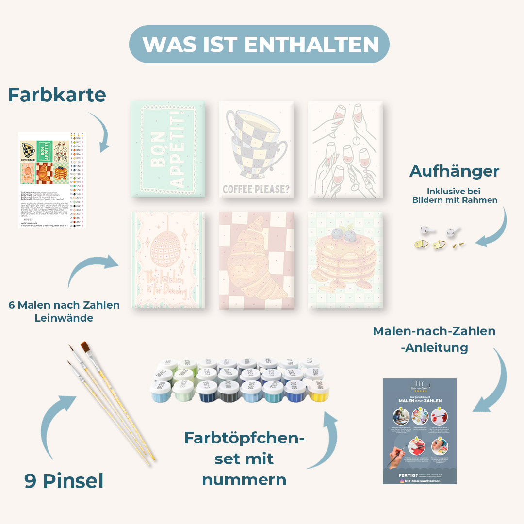 Malen nach Zahlen – 6 Mini-Gemälde | Küchen-Set