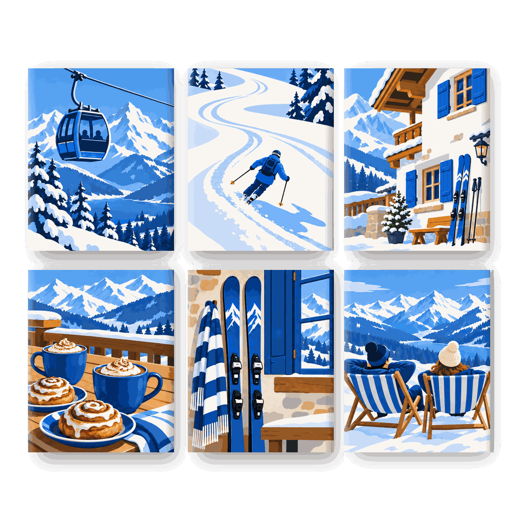 6 Mini-Gemälde | Alpenblau Set