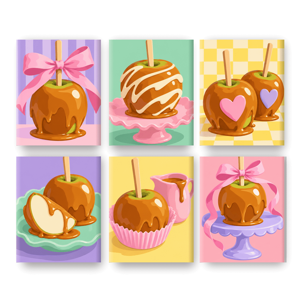 6 Mini-Gemälde | Karamell-Leckereien Set