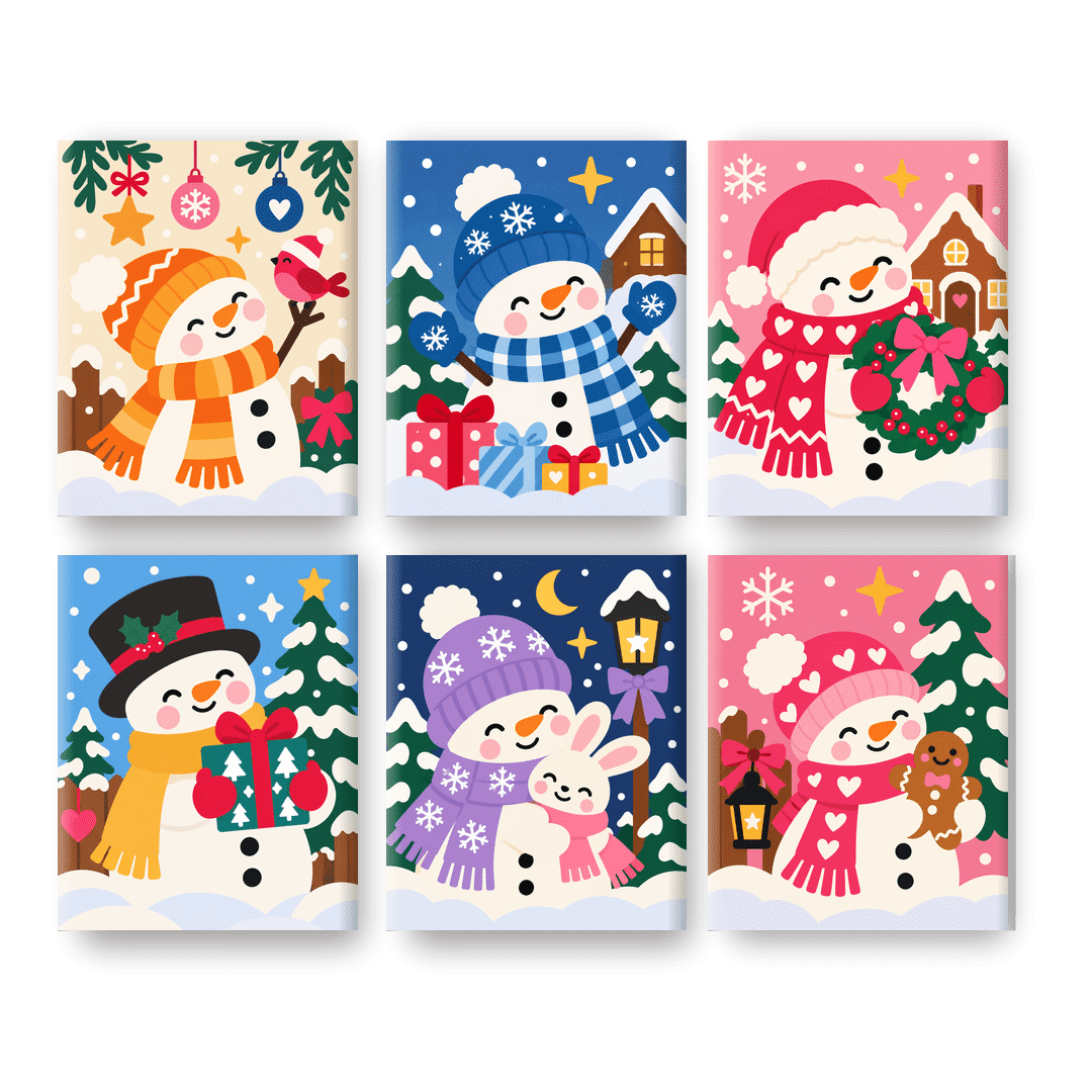 6 Mini-Gemälde | Weihnachts-Schneemann Set
