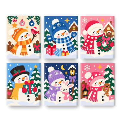 6 Mini-Gemälde | Weihnachts-Schneemann Set