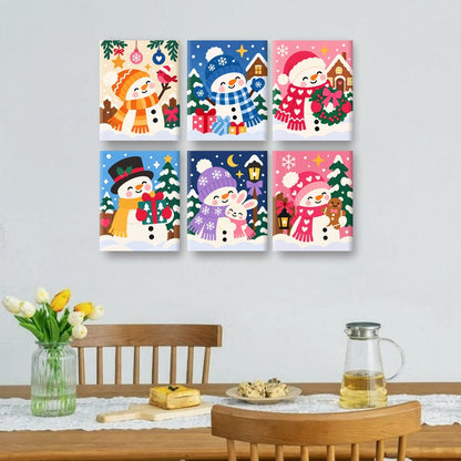 6 Mini-Gemälde | Weihnachts-Schneemann Set