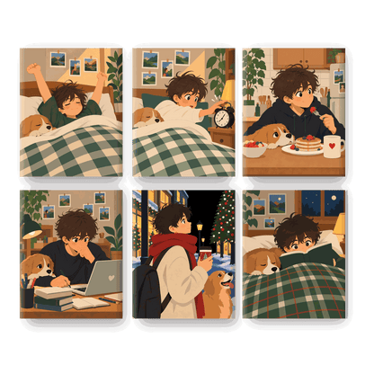 6 Mini-Gemälde | Morgendliche Dehnung Set