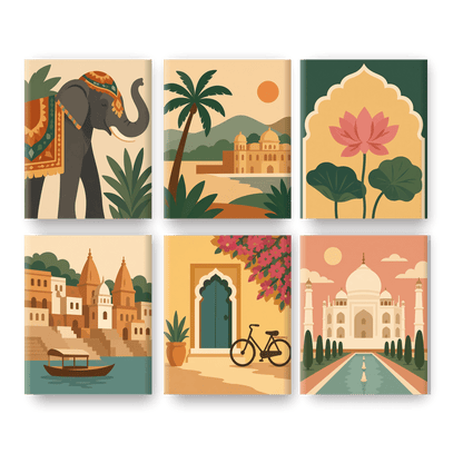 6 Mini-Gemälde | Indischer Elefant Set
