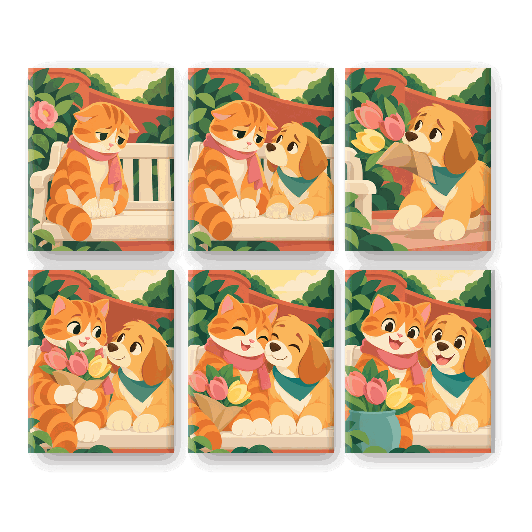 6 Mini-Gemälde | Kopf hoch, Hund & Katze Set