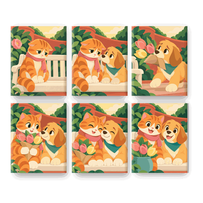 6 Mini-Gemälde | Kopf hoch, Hund & Katze Set