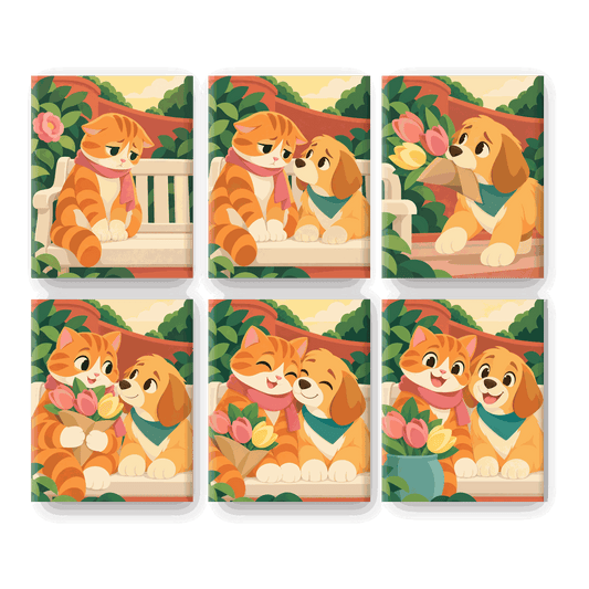 6 Mini-Gemälde | Kopf hoch, Hund & Katze Set