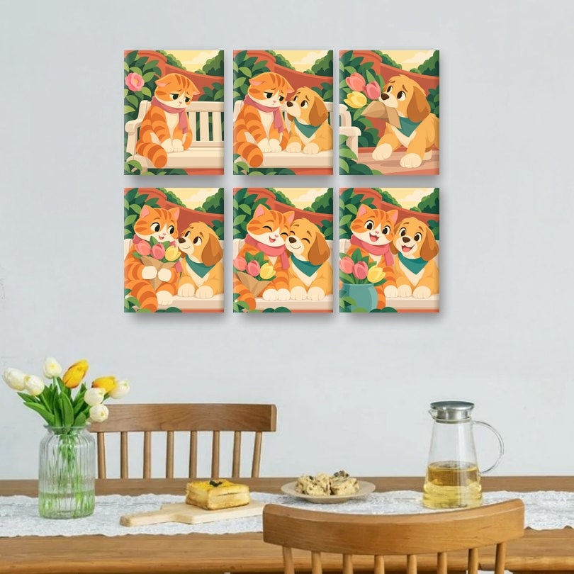 6 Mini-Gemälde | Kopf hoch, Hund & Katze Set