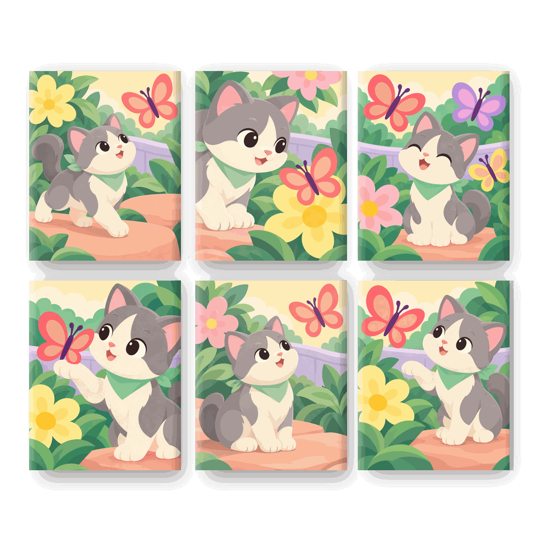 6 Mini-Gemälde | Gartenkätzchen Set