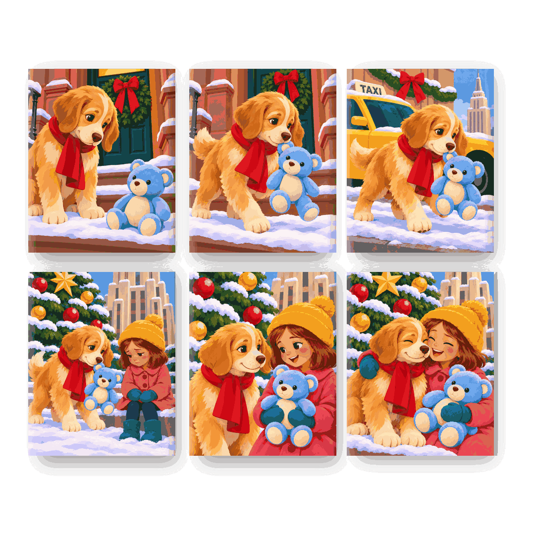 6 Mini-Gemälde | Weihnachtswelpe Set