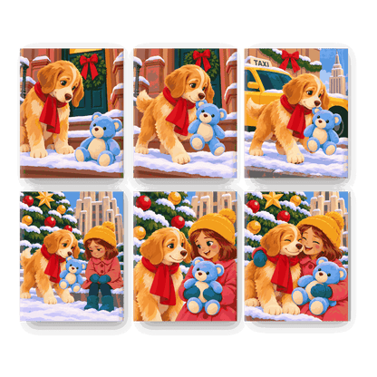 6 Mini-Gemälde | Weihnachtswelpe Set