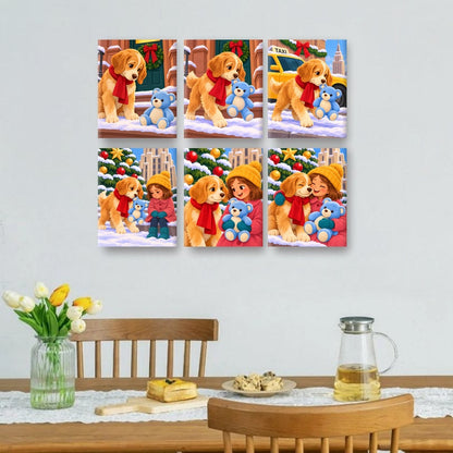 6 Mini-Gemälde | Weihnachtswelpe Set