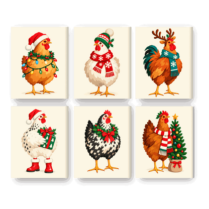 6 Mini-Gemälde | Fröhliche Hühnerschar Set