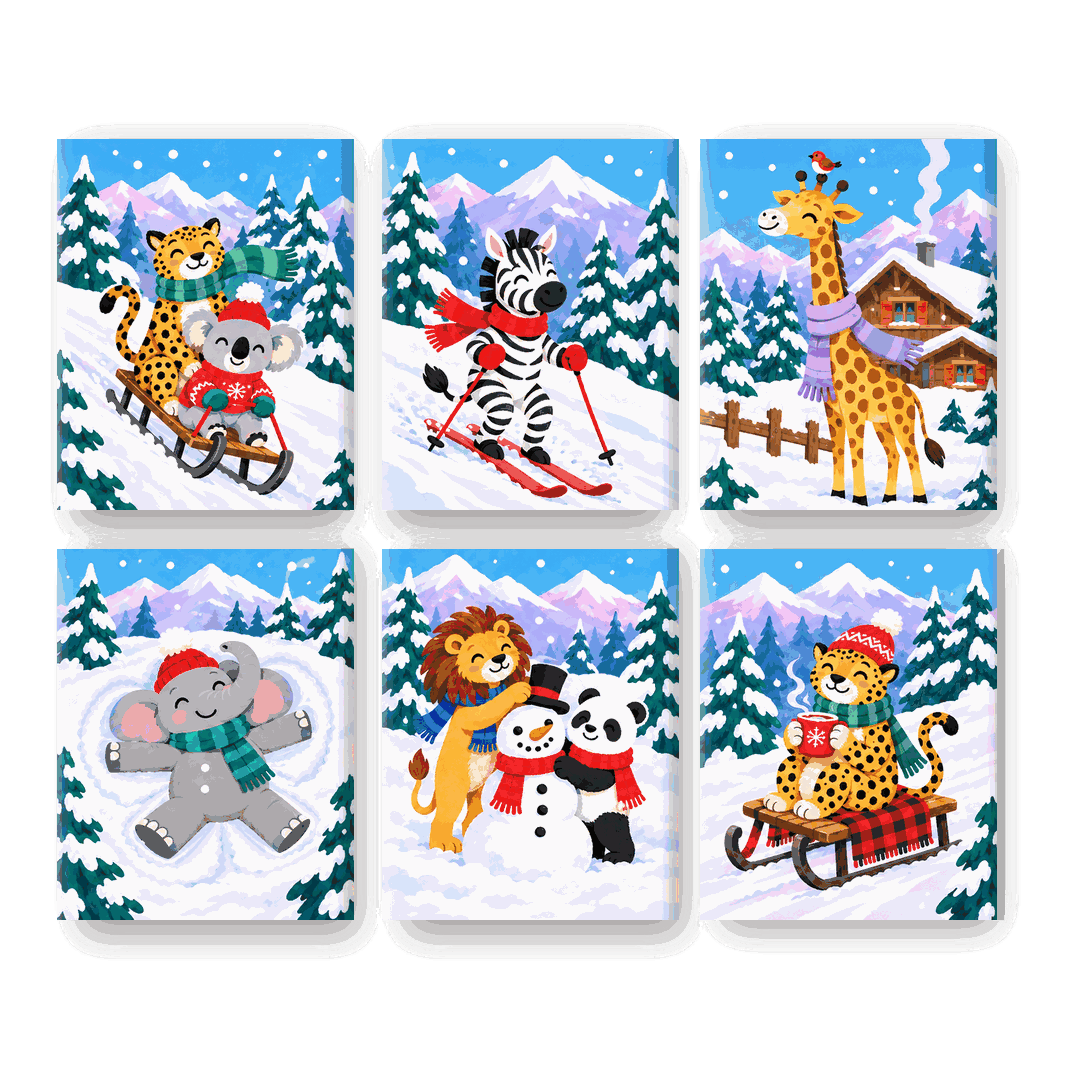 6 Mini-Gemälde | Alpine Safari-Freunde Set