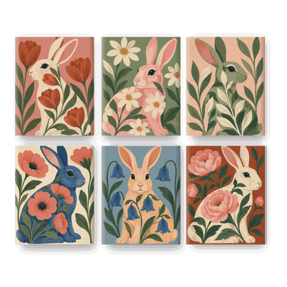 6 Mini-Gemälde | Botanische Häschen Set