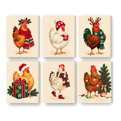 6 Mini-Gemälde | Weihnachtlicher Hühnerstall Set