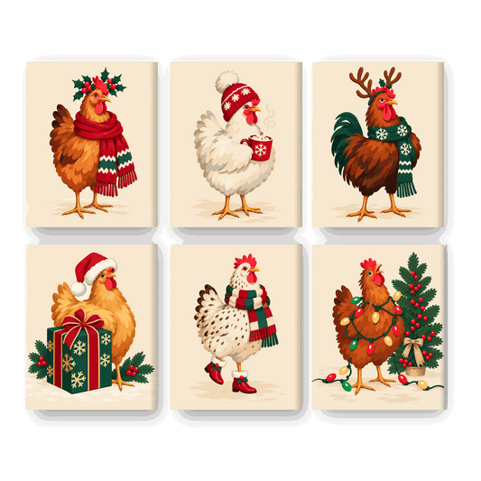 6 Mini-Gemälde | Weihnachtlicher Hühnerstall Set