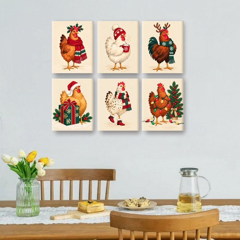 6 Mini-Gemälde | Weihnachtlicher Hühnerstall Set