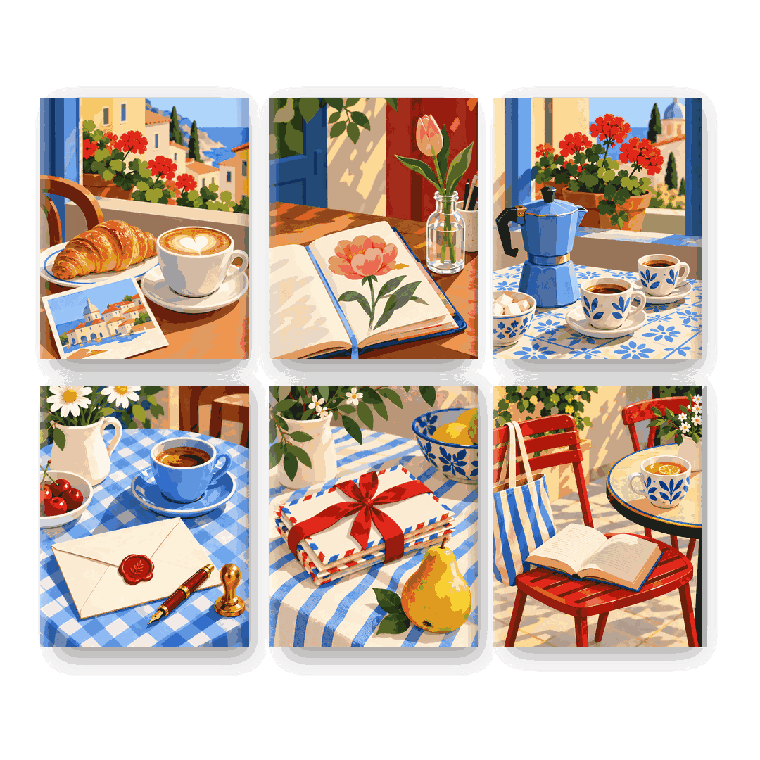 6 Mini-Gemälde | Espresso in Blüte Set