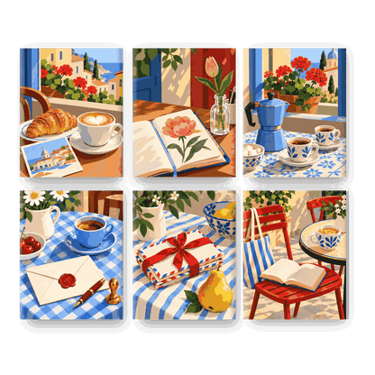 6 Mini-Gemälde | Espresso in Blüte Set