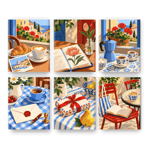 6 Mini-Gemälde | Espresso in Blüte Set