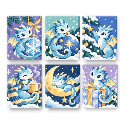 6 Mini-Gemälde | Frostige kleine Drachen Set