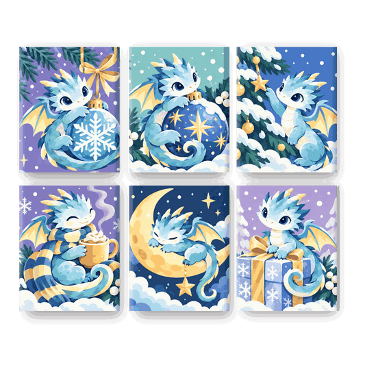 6 Mini-Gemälde | Frostige kleine Drachen Set