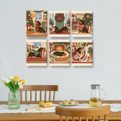 6 Mini-Gemälde | Lebkuchen-Dackel Set