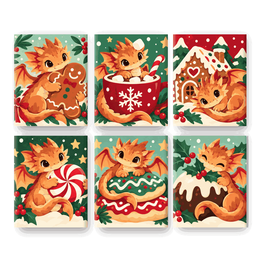 6 Mini-Gemälde | Lebkuchen-Drachenbäckerei Set