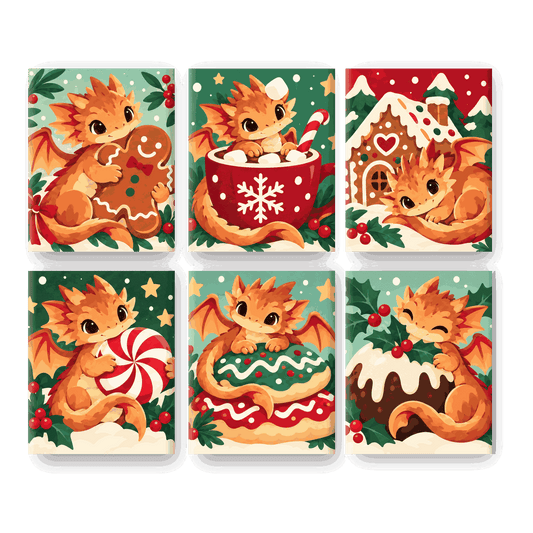 6 Mini-Gemälde | Lebkuchen-Drachenbäckerei Set