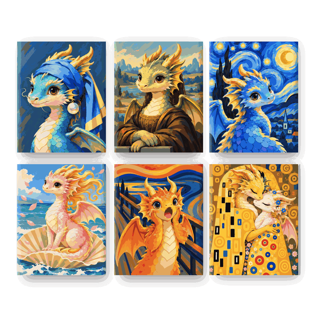 6 Mini-Gemälde | Meisterwerk-Drächlein Set