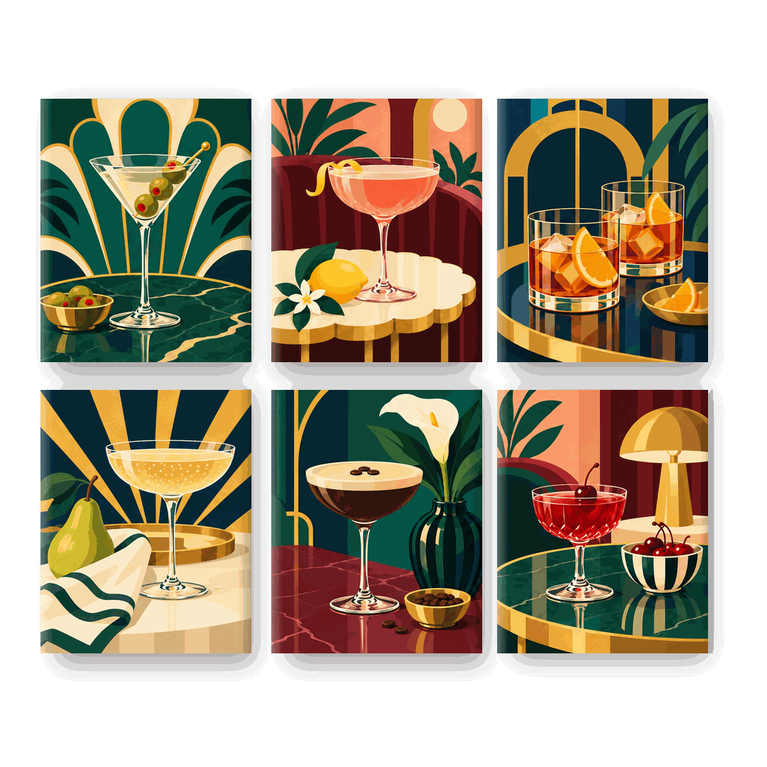 6 Mini-Gemälde | Neo-Deco-Cocktails Set