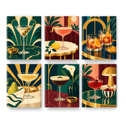 6 Mini-Gemälde | Neo-Deco-Cocktails Set