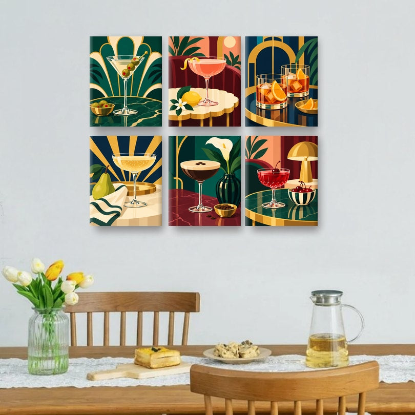 6 Mini-Gemälde | Neo-Deco-Cocktails Set
