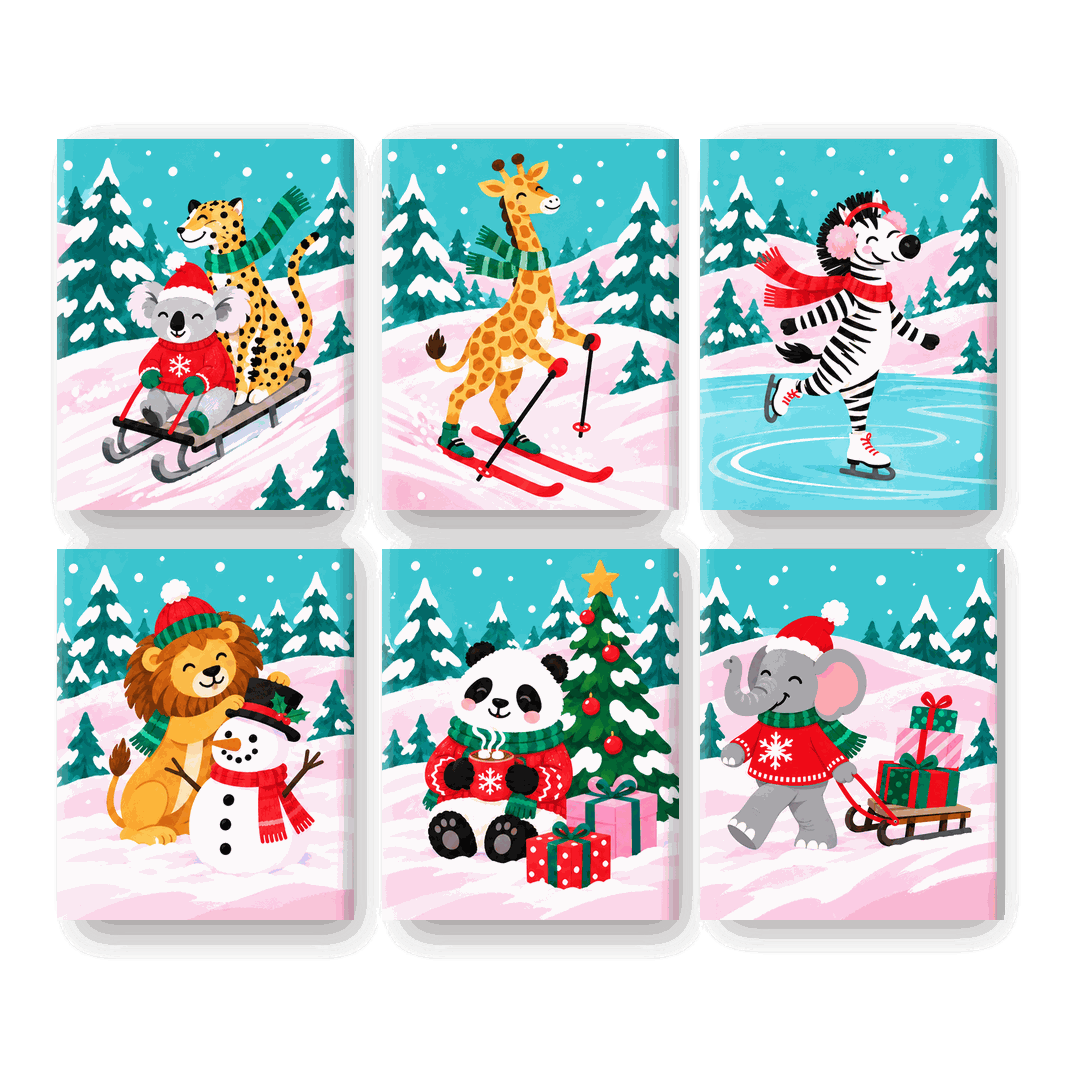 6 Mini-Gemälde | Pastell-Schnee-Safari Set