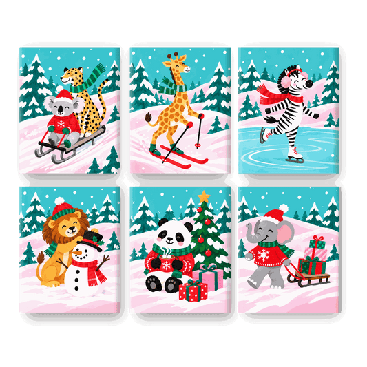 6 Mini-Gemälde | Pastell-Schnee-Safari Set