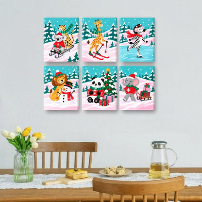 6 Mini-Gemälde | Pastell-Schnee-Safari Set