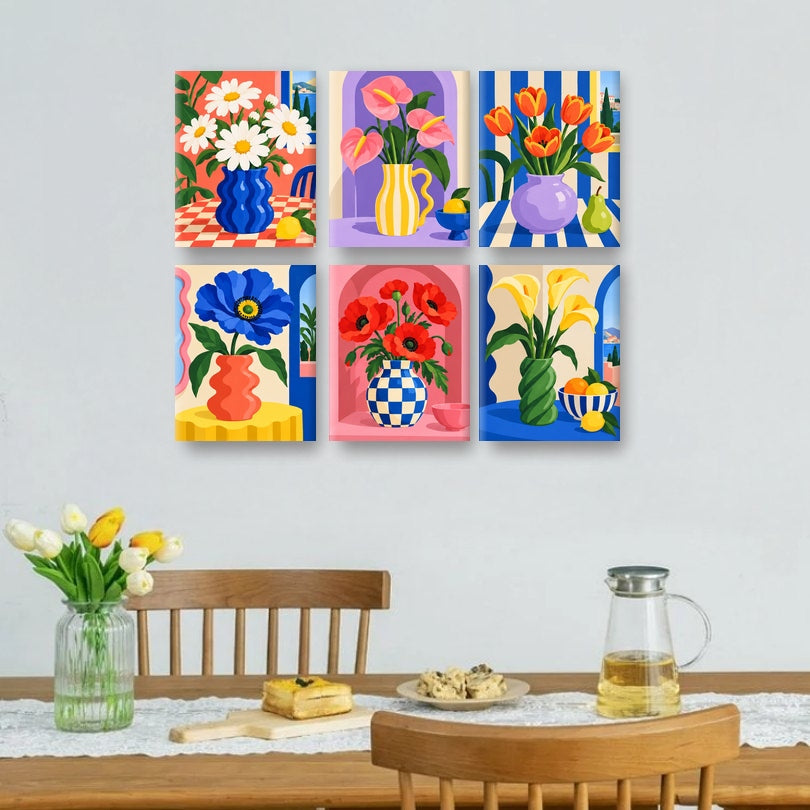 6 Mini-Gemälde | Verspieltes Blumenstudio Set