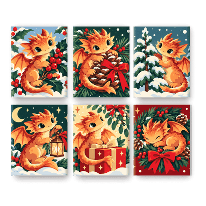 6 Mini-Gemälde | Weihnachtsmanns kleine Drachen Set