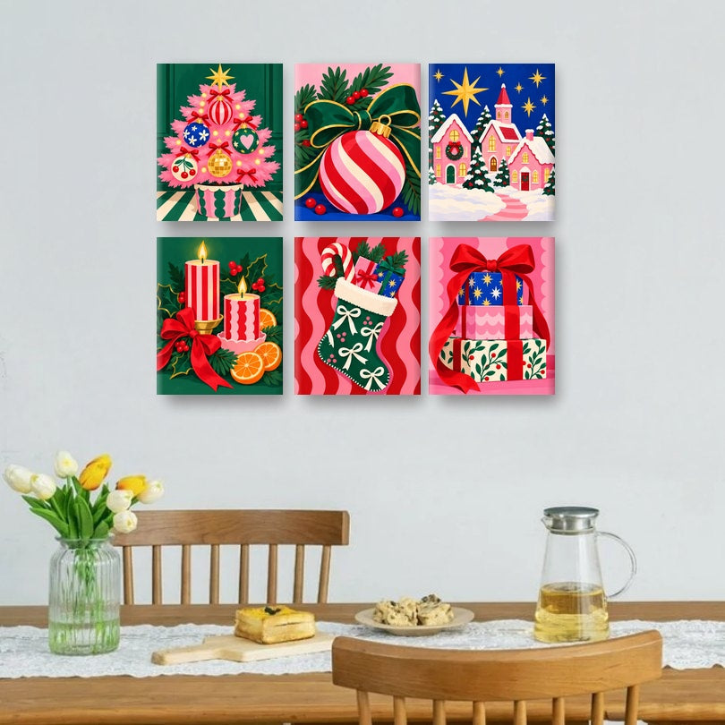 6 Mini-Gemälde | Zuckerpflaumen-Weihnachtsfreude Set